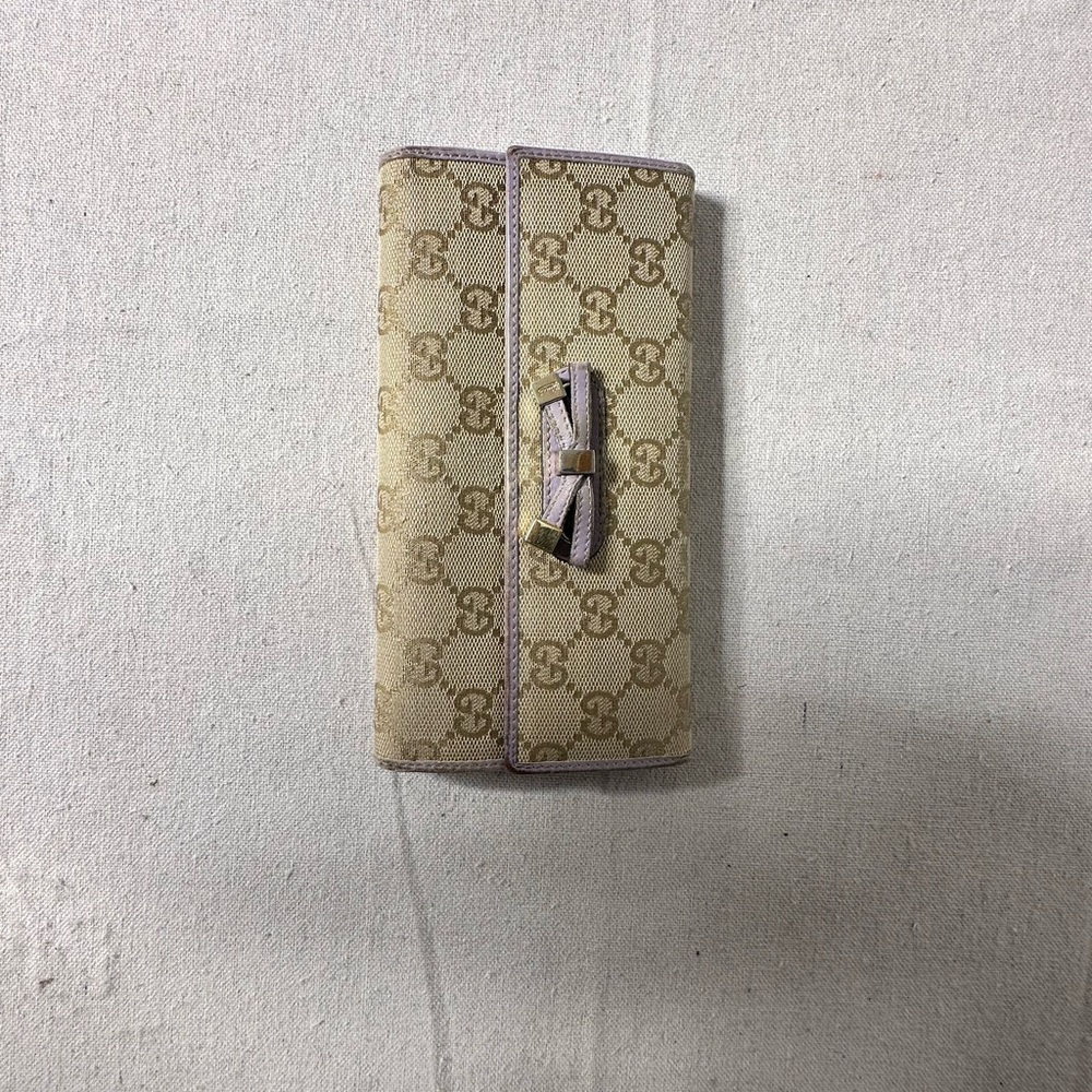 Womens Monogram Gucci Long Canvas Wallet With Purple Leather Trim 100% authentic